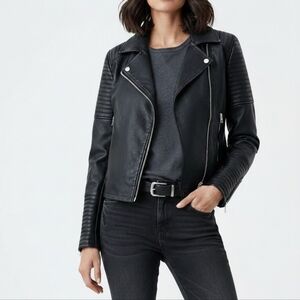 Topshop Faux Leather Quilted Biker Jacket Black Size 4